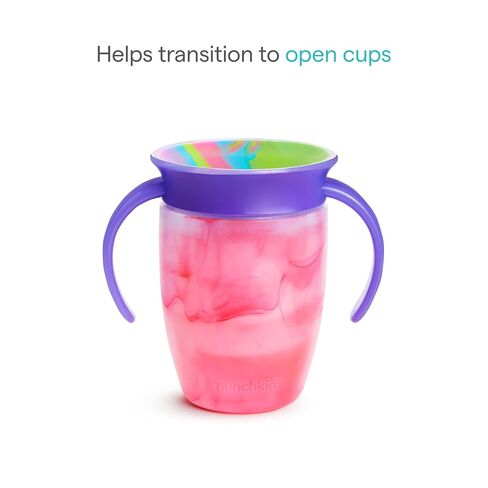 Munchkin Miracle 360 Sippy Cup for 6 Month Old, Spill Proof Baby and Toddler Cups with Transition Handles, 7 Ounce, Tie Dye, Pink in Kuwait