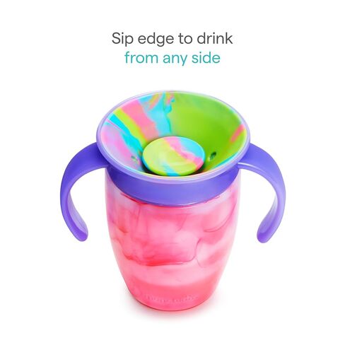 Munchkin Miracle 360 Sippy Cup for 6 Month Old, Spill Proof Baby and Toddler Cups with Transition Handles, 7 Ounce, Tie Dye, Pink in Kuwait