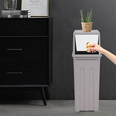 Bathroom Trash Can with Lid, 30 Liter/ 8 Gallon Slim Garbage Can, Trash Bin Waste Basket with Pop-Up Lid for Kitchen, Bedroom, Living Room, Office (Grey) in Kuwait