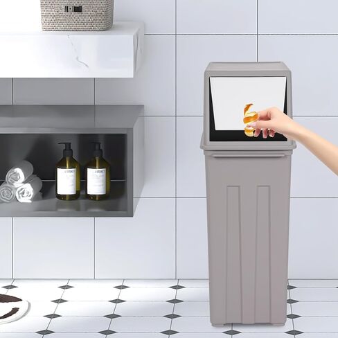 Bathroom Trash Can with Lid, 30 Liter/ 8 Gallon Slim Garbage Can, Trash Bin Waste Basket with Pop-Up Lid for Kitchen, Bedroom, Living Room, Office (Grey) in Kuwait