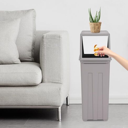 Bathroom Trash Can with Lid, 30 Liter/ 8 Gallon Slim Garbage Can, Trash Bin Waste Basket with Pop-Up Lid for Kitchen, Bedroom, Living Room, Office (Grey) in Kuwait