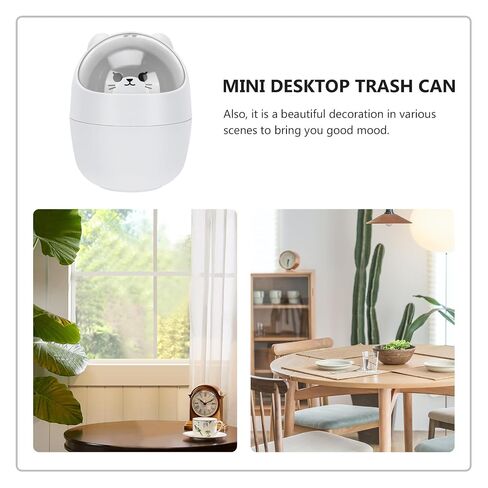 Cabilock Mini Desktop Trash Can with Lid, Cute Cartoon Cat Table Garbage Bin, Small Gray Flip-top Wastebasket for Dorm Room and Office Storage in Kuwait