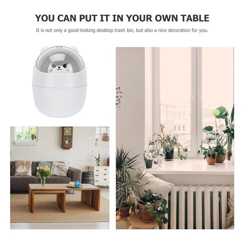Cabilock Mini Desktop Trash Can with Lid, Cute Cartoon Cat Table Garbage Bin, Small Gray Flip-top Wastebasket for Dorm Room and Office Storage in Kuwait
