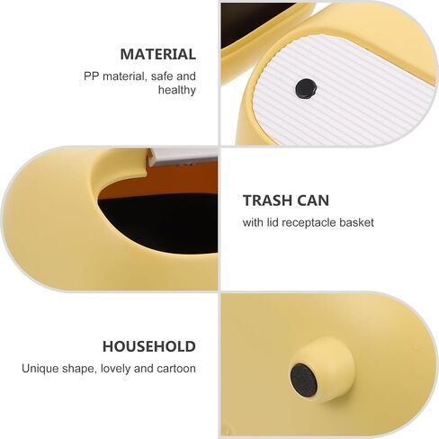 Veemoon Mini Desktop Trash Can with Lid, Cartoon Press-top Waste Bin, Small Table Garbage Bin for Home and Office Use, Yellow Compact Desktop Dustbin in Kuwait