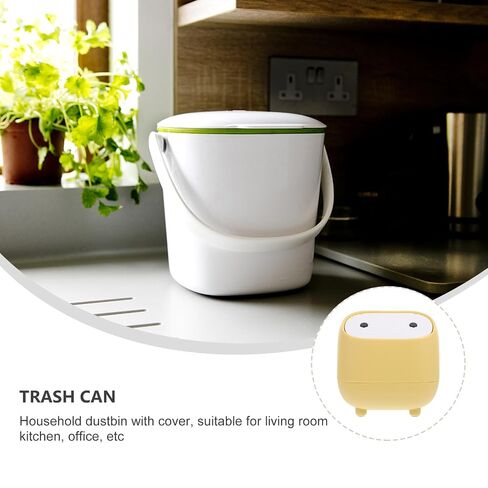 Veemoon Mini Desktop Trash Can with Lid, Cartoon Press-top Waste Bin, Small Table Garbage Bin for Home and Office Use, Yellow Compact Desktop Dustbin in Kuwait