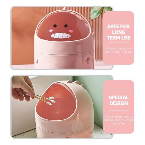 Tofficu Small Pink Flip Lid Mini Trash Bin Cartoon Dinosaur Tabletop Garbage Can for Office Desktop Household Waste Container in Kuwait