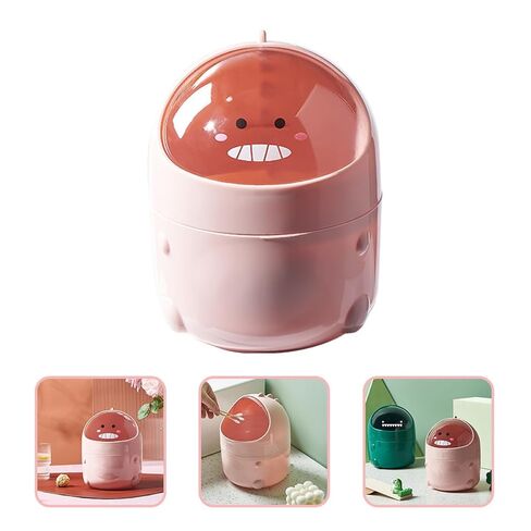 Tofficu Small Pink Flip Lid Mini Trash Bin Cartoon Dinosaur Tabletop Garbage Can for Office Desktop Household Waste Container in Kuwait