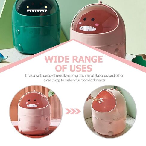 Tofficu Small Pink Flip Lid Mini Trash Bin Cartoon Dinosaur Tabletop Garbage Can for Office Desktop Household Waste Container in Kuwait