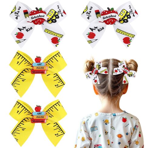 4PCS Back to School Hair Bows for Girls,Pencil Schoolgirl Pigtail Bows for Toddler Girls in Grades 1-5 - Non-slip, Stable, Premium Quality Fabric in Kuwait