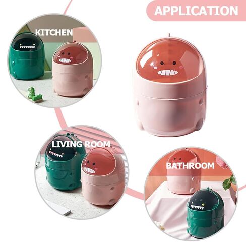 Tofficu Small Pink Flip Lid Mini Trash Bin Cartoon Dinosaur Tabletop Garbage Can for Office Desktop Household Waste Container in Kuwait