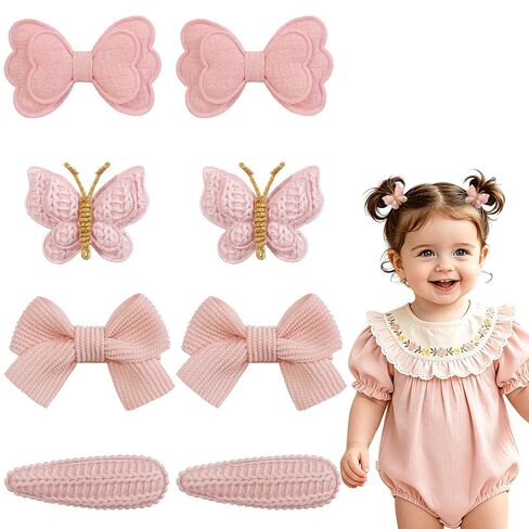 DED 8pcs Baby Girl Hair Bow Clips Set, Tiny Hair Clips Fully Lined Alligator Clips and Snap Hairpins Set Butterfly Hair Barrettes Accessories for Infant Toddler Kids in Kuwait