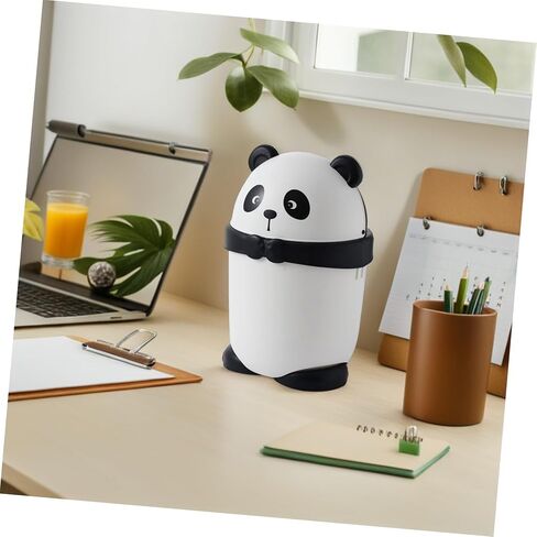 HOMSFOU Small Cartoon Panda Trash Can with Lid, Plastic Desktop Wastebasket for ’ Room, Creative Mini Trash Bin Suitable for Nursery and Playroom Use, 1pcs in Kuwait