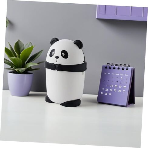 HOMSFOU Small Cartoon Panda Trash Can with Lid, Plastic Desktop Wastebasket for ’ Room, Creative Mini Trash Bin Suitable for Nursery and Playroom Use, 1pcs in Kuwait