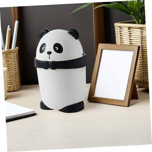 HOMSFOU Small Cartoon Panda Trash Can with Lid, Plastic Desktop Wastebasket for ’ Room, Creative Mini Trash Bin Suitable for Nursery and Playroom Use, 1pcs in Kuwait