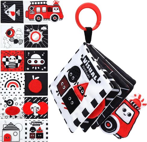 High Contrast Baby Toys, Premium 6-Page Soft Crinkle Cloth Book with Gift Box, Black White Visual Stimulation Sensory Toy for 0-12 Months, Stroller (First Shapes) in Kuwait