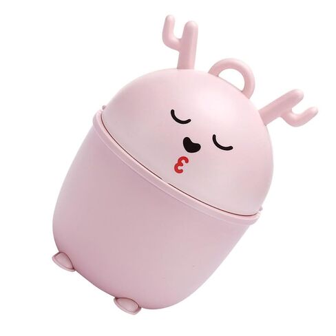 BESTYASH Cute Pink Cartoon Tabletop Waste Bin with Lid, Small Multi-Function Plastic Trash Can for Desk, Bedroom, Dormitory Storage in Kuwait