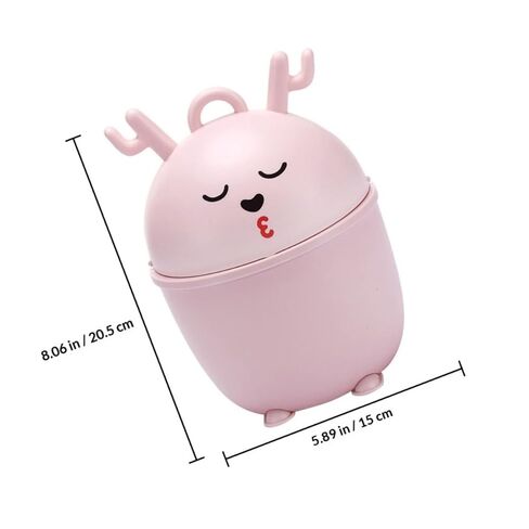 BESTYASH Cute Pink Cartoon Tabletop Waste Bin with Lid, Small Multi-Function Plastic Trash Can for Desk, Bedroom, Dormitory Storage in Kuwait