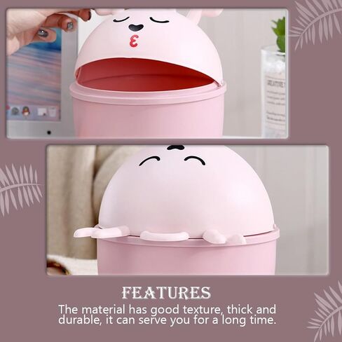 BESTYASH Cute Pink Cartoon Tabletop Waste Bin with Lid, Small Multi-Function Plastic Trash Can for Desk, Bedroom, Dormitory Storage in Kuwait