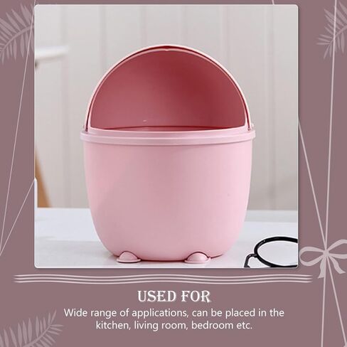 BESTYASH Cute Pink Cartoon Tabletop Waste Bin with Lid, Small Multi-Function Plastic Trash Can for Desk, Bedroom, Dormitory Storage in Kuwait