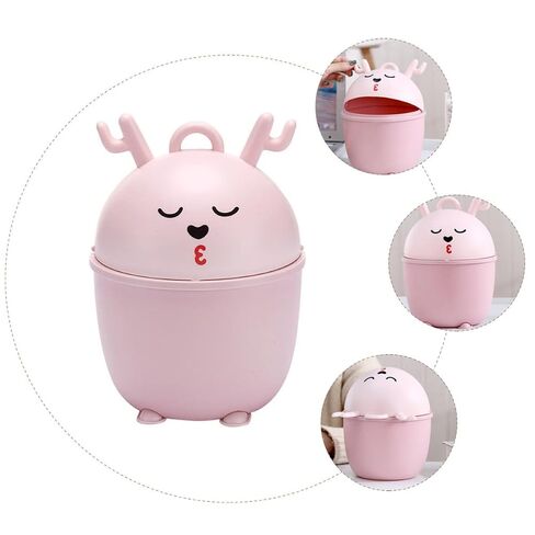 BESTYASH Cute Pink Cartoon Tabletop Waste Bin with Lid, Small Multi-Function Plastic Trash Can for Desk, Bedroom, Dormitory Storage in Kuwait