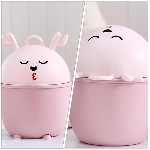 BESTYASH Cute Pink Cartoon Tabletop Waste Bin with Lid, Small Multi-Function Plastic Trash Can for Desk, Bedroom, Dormitory Storage in Kuwait