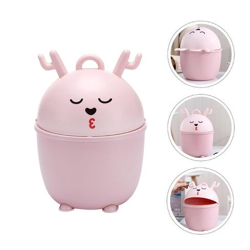 BESTYASH Cute Pink Cartoon Tabletop Waste Bin with Lid, Small Multi-Function Plastic Trash Can for Desk, Bedroom, Dormitory Storage in Kuwait