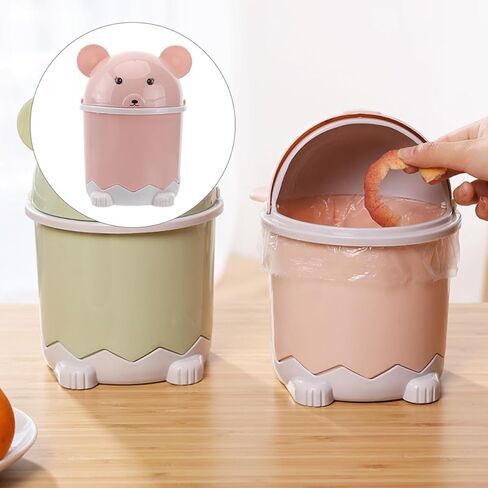 Healifty 2pcs Desktop Mini Trash Cans with Flip Lid, Small Cartoon Garbage Bins for Office and Bathroom, Thickened Plastic Waste Containers in Nordic Pink and Blue in Kuwait