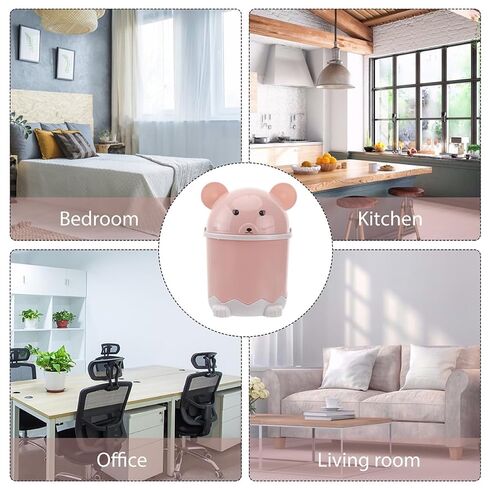Healifty 2pcs Desktop Mini Trash Cans with Flip Lid, Small Cartoon Garbage Bins for Office and Bathroom, Thickened Plastic Waste Containers in Nordic Pink and Blue in Kuwait