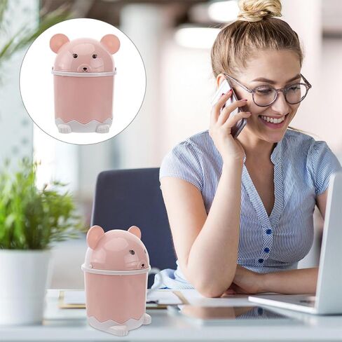 Healifty 2pcs Desktop Mini Trash Cans with Flip Lid, Small Cartoon Garbage Bins for Office and Bathroom, Thickened Plastic Waste Containers in Nordic Pink and Blue in Kuwait