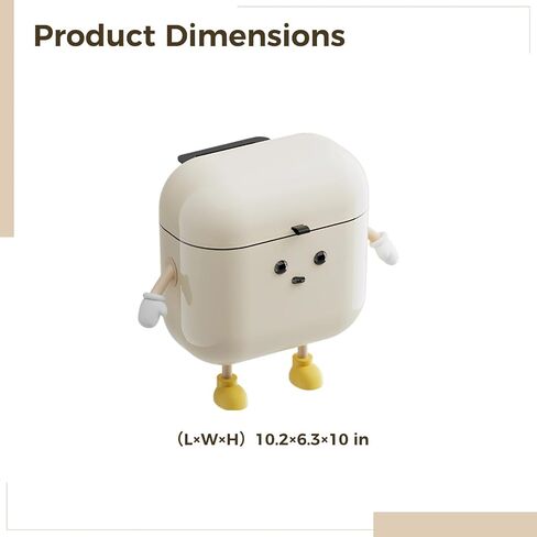 Cream Pp Wall Mounted Trash Can, Cartoon Waste Basket With Lid, 10.2 X 10 X 6.3 In, Narrow Design in Kuwait