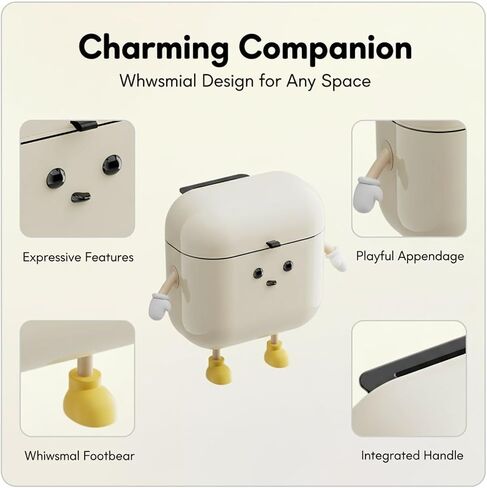 Cream Pp Wall Mounted Trash Can, Cartoon Waste Basket With Lid, 10.2 X 10 X 6.3 In, Narrow Design in Kuwait