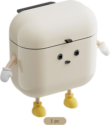 Cream Pp Wall Mounted Trash Can, Cartoon Waste Basket With Lid, 10.2 X 10 X 6.3 In, Narrow Design in Kuwait