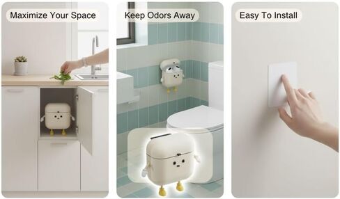 Cream Pp Wall Mounted Trash Can, Cartoon Waste Basket With Lid, 10.2 X 10 X 6.3 In, Narrow Design in Kuwait
