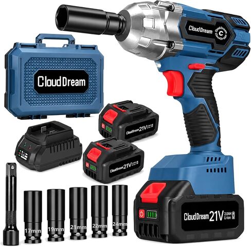 1/2 Inch Cordless Impact Wrench,900Ft-lbs (1200N.m) Brushless Electric Impact Gun,3800RPM High Torque Electric Impact Driver Kit with 2 Batteries,Fast Charger,5 Sockets,Case for Car Tires,Mower,Pickup in Kuwait