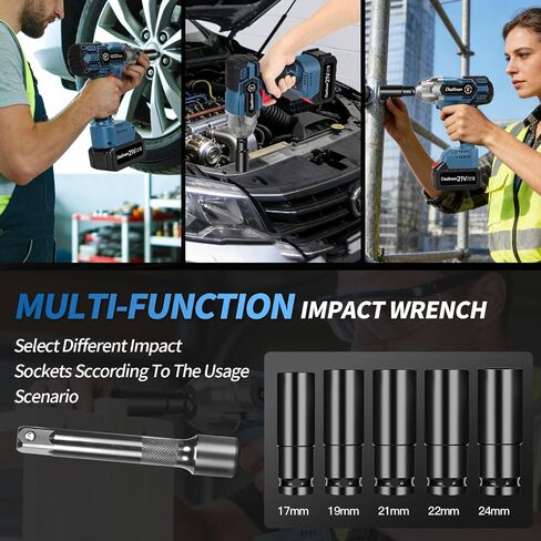 1/2 Inch Cordless Impact Wrench,900Ft-lbs (1200N.m) Brushless Electric Impact Gun,3800RPM High Torque Electric Impact Driver Kit with 2 Batteries,Fast Charger,5 Sockets,Case for Car Tires,Mower,Pickup in Kuwait