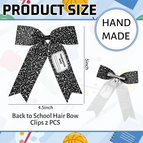 AnyDesign Hair Bows Back to School Composition Notebook Hair Clips Ribbon Bowknot Alligator Barrettes for First Day of School Party Classroom Hairstyle Accessories, 2 Pcs in Kuwait