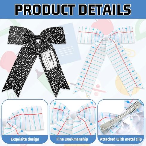 AnyDesign Hair Bows Back to School Composition Notebook Hair Clips Ribbon Bowknot Alligator Barrettes for First Day of School Party Classroom Hairstyle Accessories, 2 Pcs in Kuwait