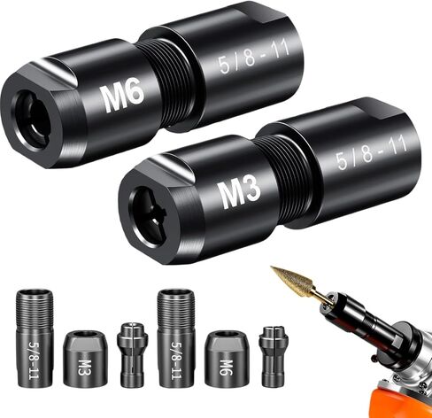 2-Pack Angle Grinder to Die Grinder Adapter, 5/8"-11 Thread | Conversion Kit for Rotary Burrs, Wood Carving & Metal Polishingto 1/4" (6mm)& 1/8"(3mm) Collet Chucks in Kuwait