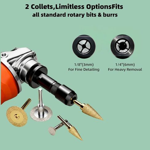 2-Pack Angle Grinder to Die Grinder Adapter, 5/8"-11 Thread | Conversion Kit for Rotary Burrs, Wood Carving & Metal Polishingto 1/4" (6mm)& 1/8"(3mm) Collet Chucks in Kuwait