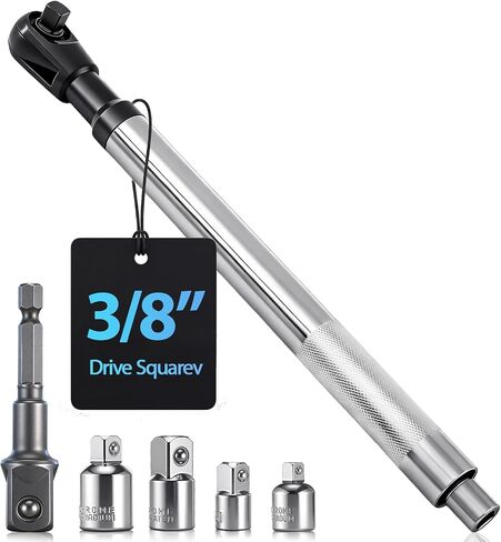 3/8" Offset Extension Wrench Impact for Electric Drill with Versatile 3/8", 1/4" Square Drive Adapters Impact Ratchet Extender, Heavy-duty Ratchet Extension Set for Tight Spaces, Fits Standard Sockets in Kuwait