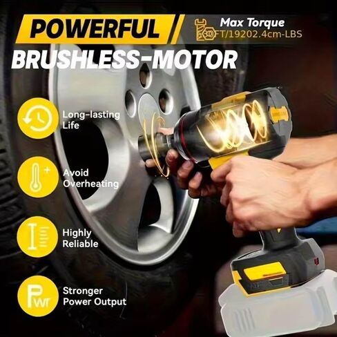 Brushless Impact Wrench for DeWalt Battery 20V, 1500Nm (1106 Ft-Lbs) 1/2" Cordless, 3-Speed High Torque Power Tool for Tire Removal, Rusted Bolts & Heavy Equipment (No Battery) in Kuwait