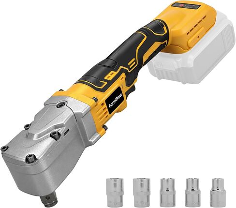 Right Angle Impact Wrench for Dewalt 20V MAX Battery (No Battery) | 1/2" Square Drive, 280Nm, 2-Speed Control, Cordless Design, LED Light, Safety Lock, Includes 5 Sockets for Tight Spaces in Kuwait