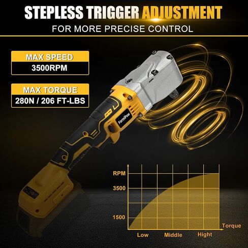 Right Angle Impact Wrench for Dewalt 20V MAX Battery (No Battery) | 1/2" Square Drive, 280Nm, 2-Speed Control, Cordless Design, LED Light, Safety Lock, Includes 5 Sockets for Tight Spaces in Kuwait
