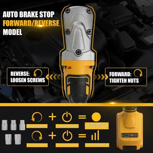 Right Angle Impact Wrench for Dewalt 20V MAX Battery (No Battery) | 1/2" Square Drive, 280Nm, 2-Speed Control, Cordless Design, LED Light, Safety Lock, Includes 5 Sockets for Tight Spaces in Kuwait