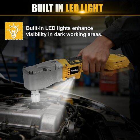 Right Angle Impact Wrench for Dewalt 20V MAX Battery (No Battery) | 1/2" Square Drive, 280Nm, 2-Speed Control, Cordless Design, LED Light, Safety Lock, Includes 5 Sockets for Tight Spaces in Kuwait