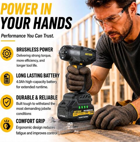 1/2 Impact Gun, 1400N.m (1032Ft-lbs) Super High Torque Impact Wrench with 2 x 4.0Ah Batteries, 21V Cordless Brushless Power Pistola Llave De Impacto with 10 Sockets for Car/Pickup Truck/Mower in Kuwait