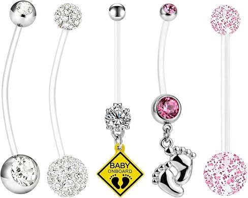 Pregnancy Belly Rings, 5PCS Comfortable Maternity Belly Button Rings with Butterfly Design, Flexible Acrylic Pregnancy Belly Piercing Set, Ideal for Growing Bellies and Special Occasions in Kuwait