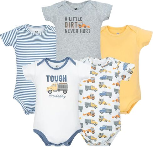 Hudson Baby Infant Boys Cotton Bodysuits 5-Pack, Blue Construction Trucks, 0-3 Months in Kuwait