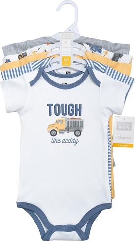 Hudson Baby Infant Boys Cotton Bodysuits 5-Pack, Blue Construction Trucks, 0-3 Months in Kuwait
