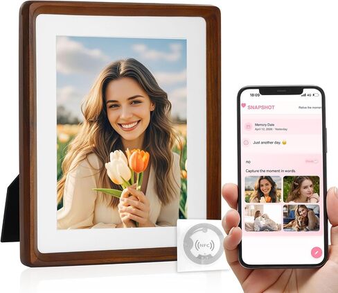 SNAPSHOT Smart Picture Frame, 11x14 Wireless Wood NFC Photo Frame, Tabletop&Wall-Mounted, Share Photos/Videos/Recording from Phone to Webpage for Party/Travel/Home & Gifts, Compatible iPhone/Android in Kuwait